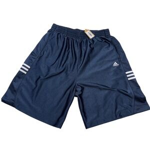 Adidas Mens Navy Blue Athletic Basketball Shorts Large 3 Stripe Embroidered Logo